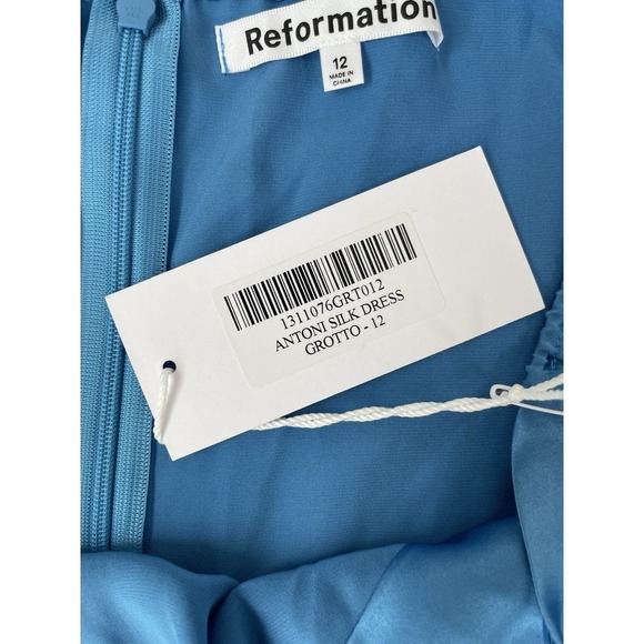 Reformation‎ Blue Antoni Keyhole Silk Satin Midi Dress Size 12 $278 - Picture 7 of 8